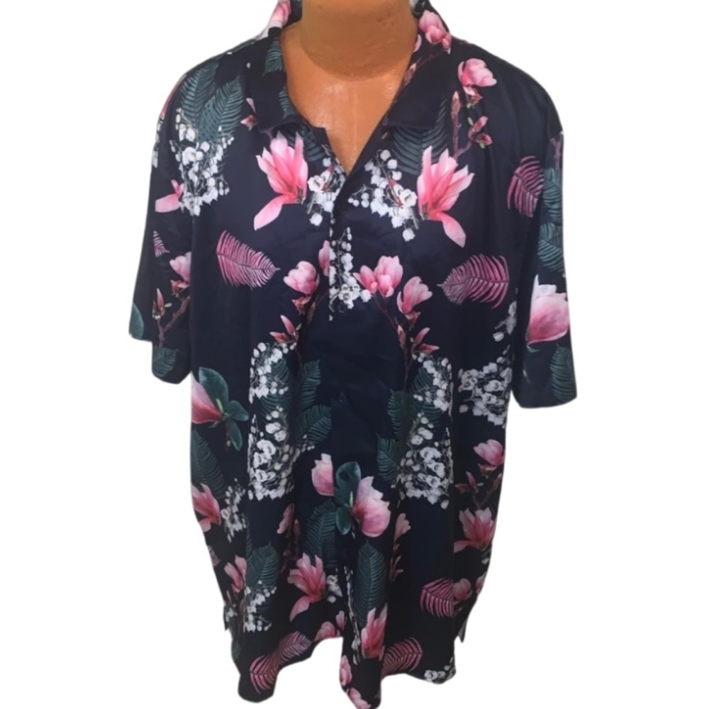NWT! Fashion Nova Sway All night short sleeve woven button down pink/blue XXL - Picture 2 of 10